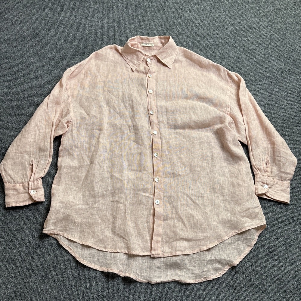 Vitamin A Playa Linen Pink Coverup Oversized Shirt S Lagenlook Vacation READ